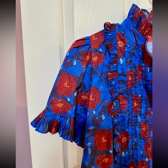 Entro Large Poppy Parade Mini Dress in Cobalt Blue with Red Floral Design - Picture 3 of 4